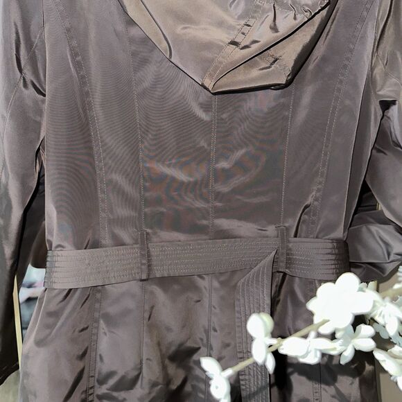 Michael Kors Navy Brown Long Length Jacket W/ Removable Hood W/ Fur Parka Puffer - Picture 9 of 12